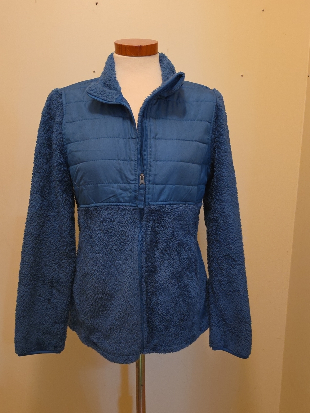 Faded Glory Blue Quilted Chest Sherpa Teddy Jacket